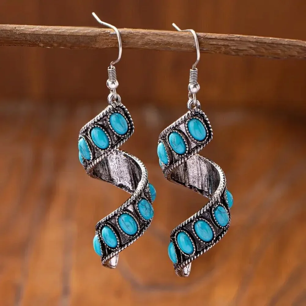 NEW turquoise vintage style earrings, spiral turquoise earrings, BOHO earrings